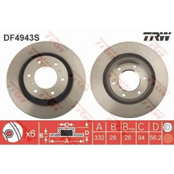 ON FREN DISK AYNASI HAVALI PAJERO IV 3.2 3.8 V6 07> 332X6 - TRW DF4943S