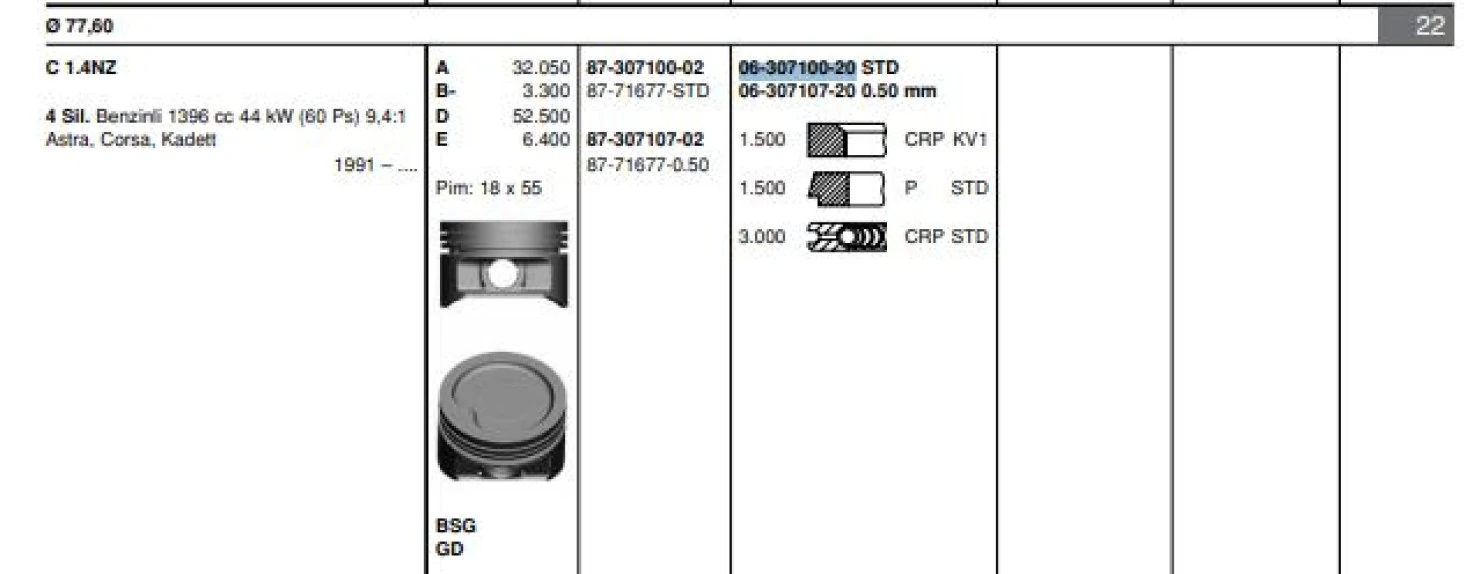 Opel Motor Segmanı Corsa B Astra F (c1,4nz X1,4xe) / (1,4 8v 1,4 16v) (77,60mm) / (std) - Goetze 63071002g