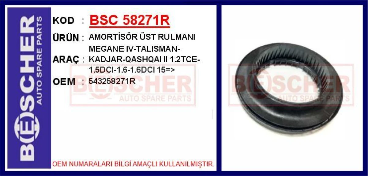 Renault Amortısor Tek Rulmanı Renault Megane IV Talısman Kadjar 1,2tce 1,5dci 1,6 1,6dci 15> - Bsc 58271r