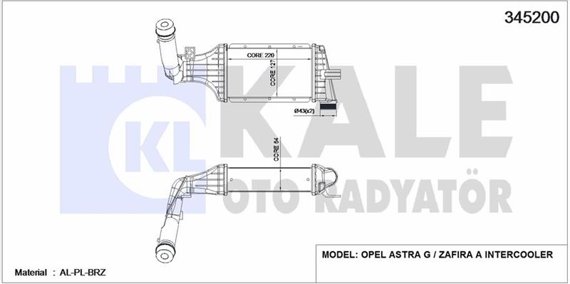 TURBO RADYATORU (INTERCOOLER) ASTRA G ZAFIRA A (220×127×64) - KALE 345200