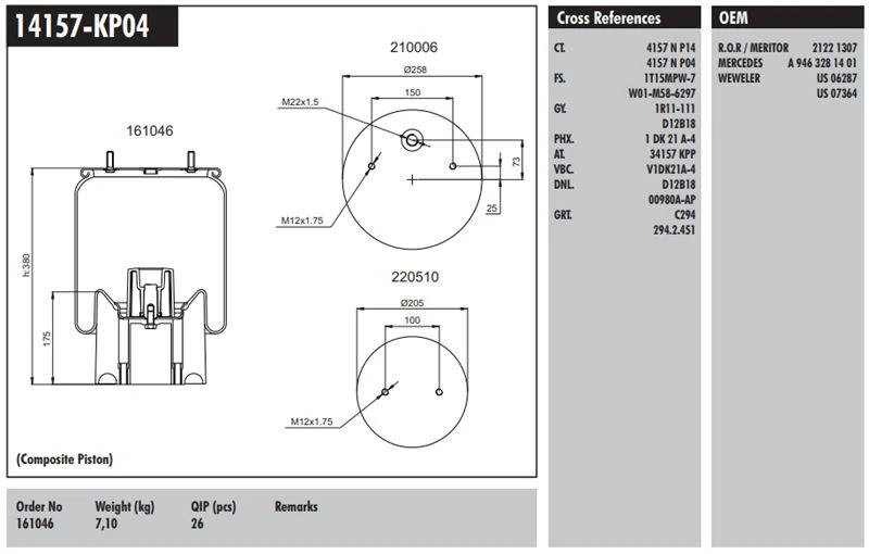 Mercedes Truck Plastık Piston Komple Mercedes - Connect MD 14157-Kp04