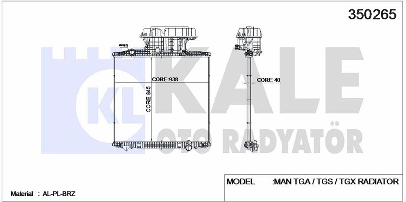 MOTOR SU RADYATORU MAN TGA / TGS (CERCEVESIZ) / (MT) - KALE 350265