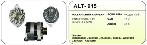 Unıversal Alternatör 12v Valeo Tipi Renault R19 Clio Kangoo Dizel 70a - Aes-Alt815