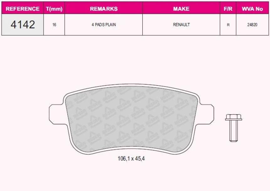 Renault Arka Fren Balatası Fluence 09> Megane III 09> Megane IV 15> Grand Scenic III 09> Clio V 20> Captur I - Beser 4142