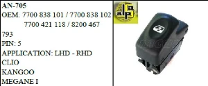 Unıversal Cam Anahtarı>renault Clio-Kango-Meg. I 5 Pin Siyah 8200467793/7700838101/7700838102/7700421118 - Mcar-An705