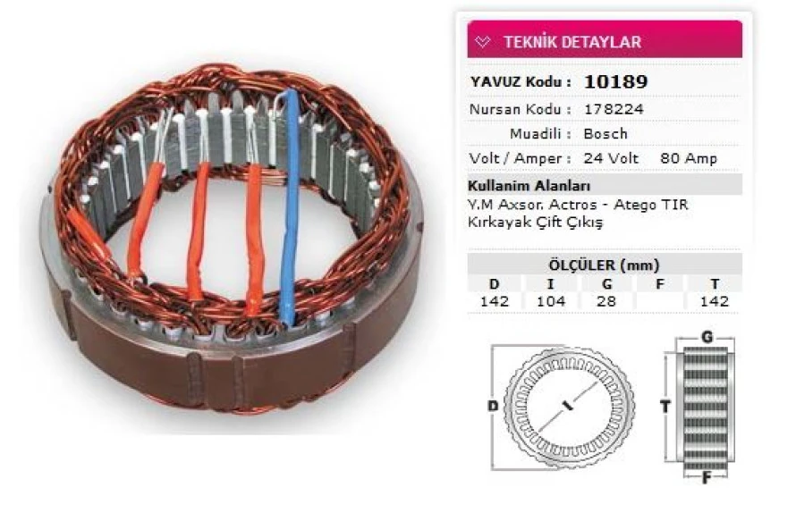 Mercedes Truck Stator Bosch Tip 24v 80a Ym Axsor Actros Atego Tir Kirk Ayak Cift Cikis Nursan 178224 - Yavuz 10 189