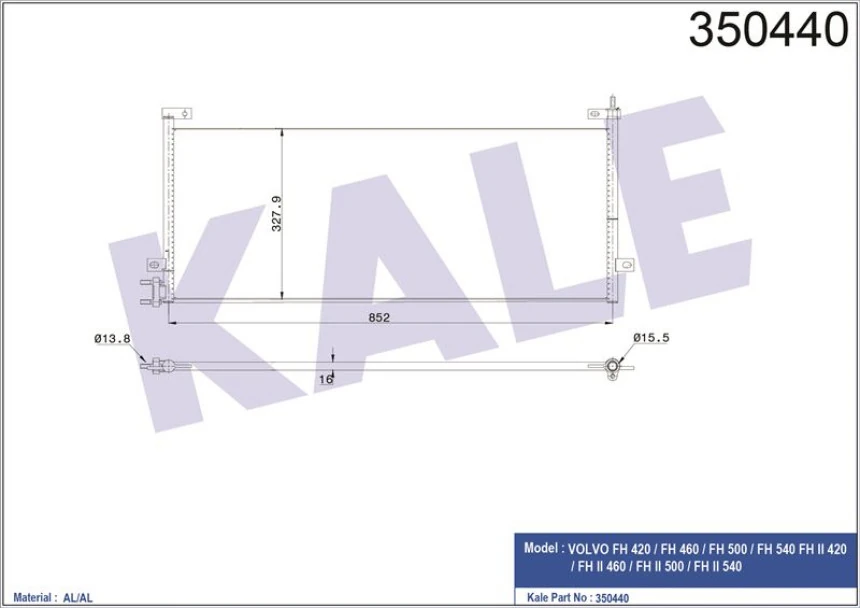 Volvo Truck Kondenser (klima) Radyatoru Volvo Fh 420 / Fh 460 / Fh 500 / Fh 540 Fh II 420 / Fh II 460 / Fh II 50 - Kale 350440