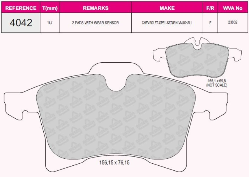 Opel On Fren Balatası Astra H - Meriva A - Meriva B - Zafıra B - Corsa C - Combo C Y17dt Z17dth - Grap 94042