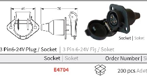 Unıversal Römork Fişi Dişi Ym 3 Pinli 6-24v (erkek-E2320) Plastik - Sertplas-E4704