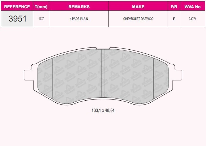 Chevrolet On Fren Balatası Kalos Aveo T200 T250 - Beser 3951