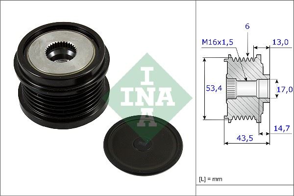 ALTERNATOR KASNAGI 43.5MM CMAX 11> FIESTA VI 13> FOCUS III 11> KUGA II 13> TRANSIT CONNECT 14> CO - INA 535023710