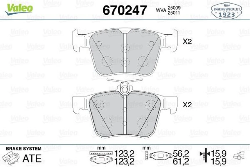 Vag Arka Fren Balatası A3 Golf VII 8v1 1.2 Tfsi / 1.4 Tfsi / 1.6 Tdi / 2.0 Tdi / S3 04 / 12 - Valeo 670247