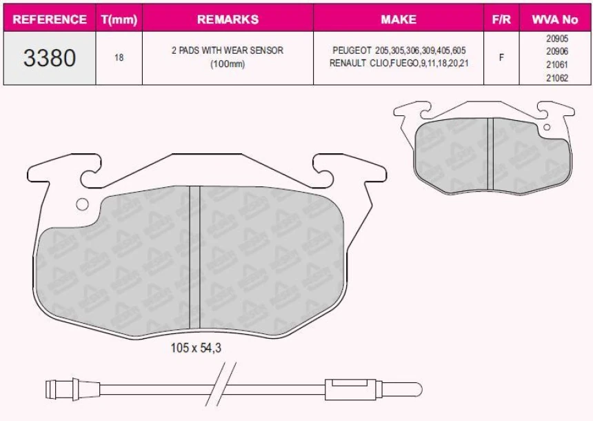 Renault On Fren Balatası R9 Ym R19 Clio III Express Saxo 1,0i,1,1i,1,4i (fisli) Saxo P106 P306 P405 (hava So - Grap 93380