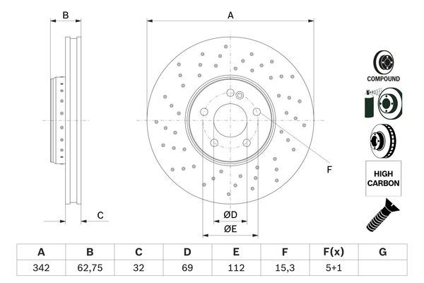 FREN DISKI ON W205 14> S205 14> C205 15> A205 16> W213 16> S213 16> C238 16> - BOSCH 0986479G40