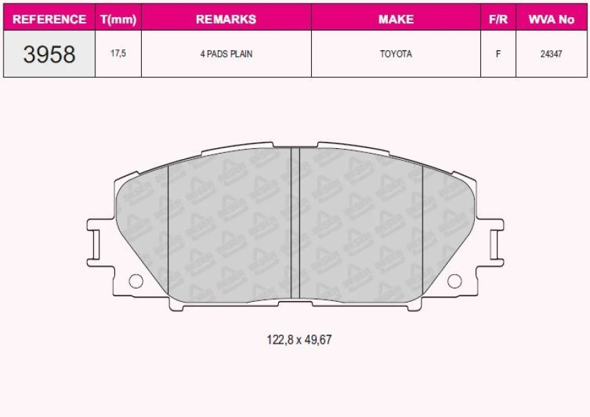 Toyota Fren Balatası Ön - Grap 93958