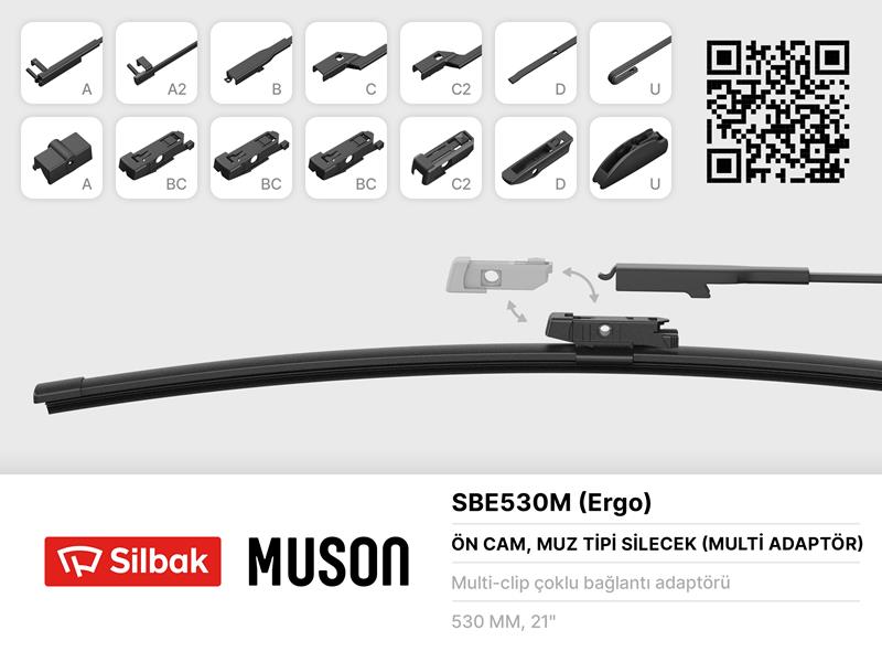 SILECEK SUPURGESI MUZ TIPI 530mm A, BC,C2,D VE U TIPI KOLLAR ICIN MULTI ADAPTORLU - SILBAK SBE530M