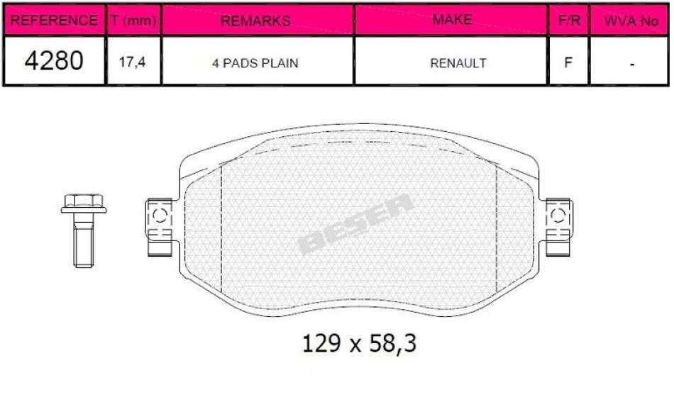 Renault On Fren Balatası Renault Megane IV 1.2 Tce 1.3 Tce 1.5 Dci 1.6 16v 2016> - Beser 4280