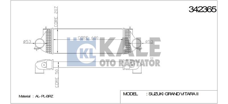 TURBO RADYATORU (INTERCOOLER) GRAND VITARA II 1,9 DDIS 05>15 (600×207×50) - KALE 342365