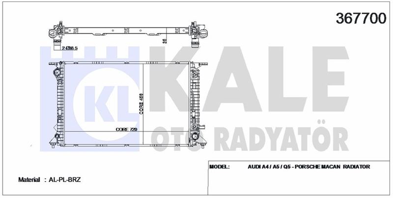 MOTOR SU RADYATORU (720X468X36) AUDI A4 A5 Q5 MACAN 2.7TDI 3.0TDI 3.2FSI 3.0TFSI 08>> - KALE 367700