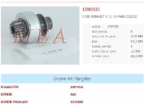 Unıversal Marş Dişlisi 9diş Valeo Tipi Renault R9 R11 R19 R12 Toros (099931)(72331) - Aes-15099931