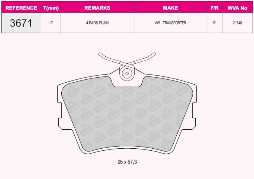 Vag Arka Fren Balatası Transporter T4 96>04 - Grap 93671