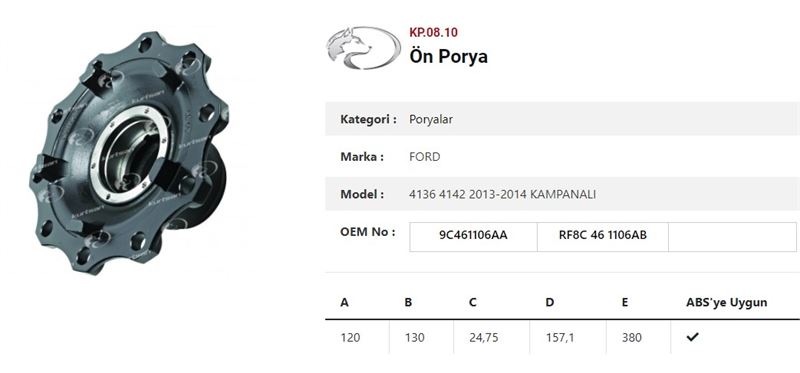 DINGIL PORYASI ÖN TEKER KAMPANALI FORD 4136   4142 2013-2014 - KURTSAN KP.08.10