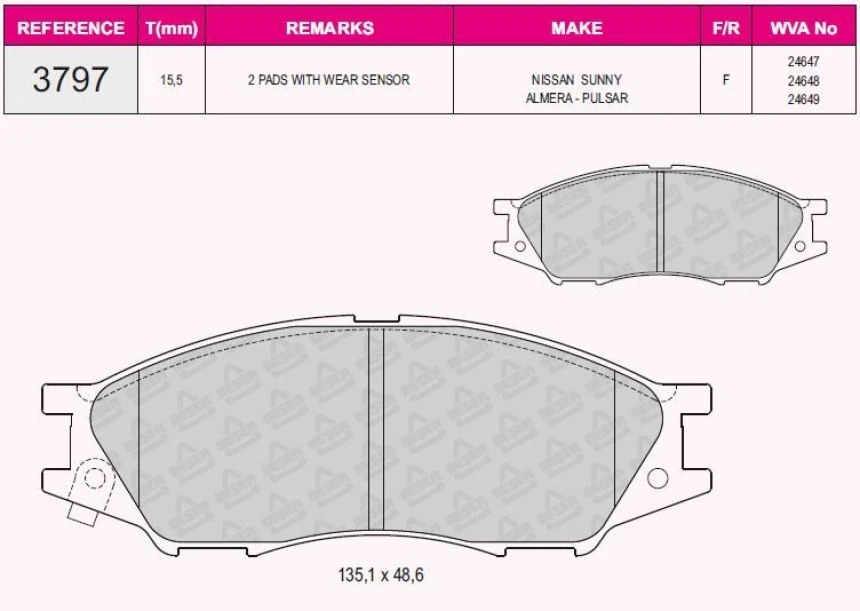 Nissan On Fren Balatası Nissan Almera 1.5 06-> - Beser 3797