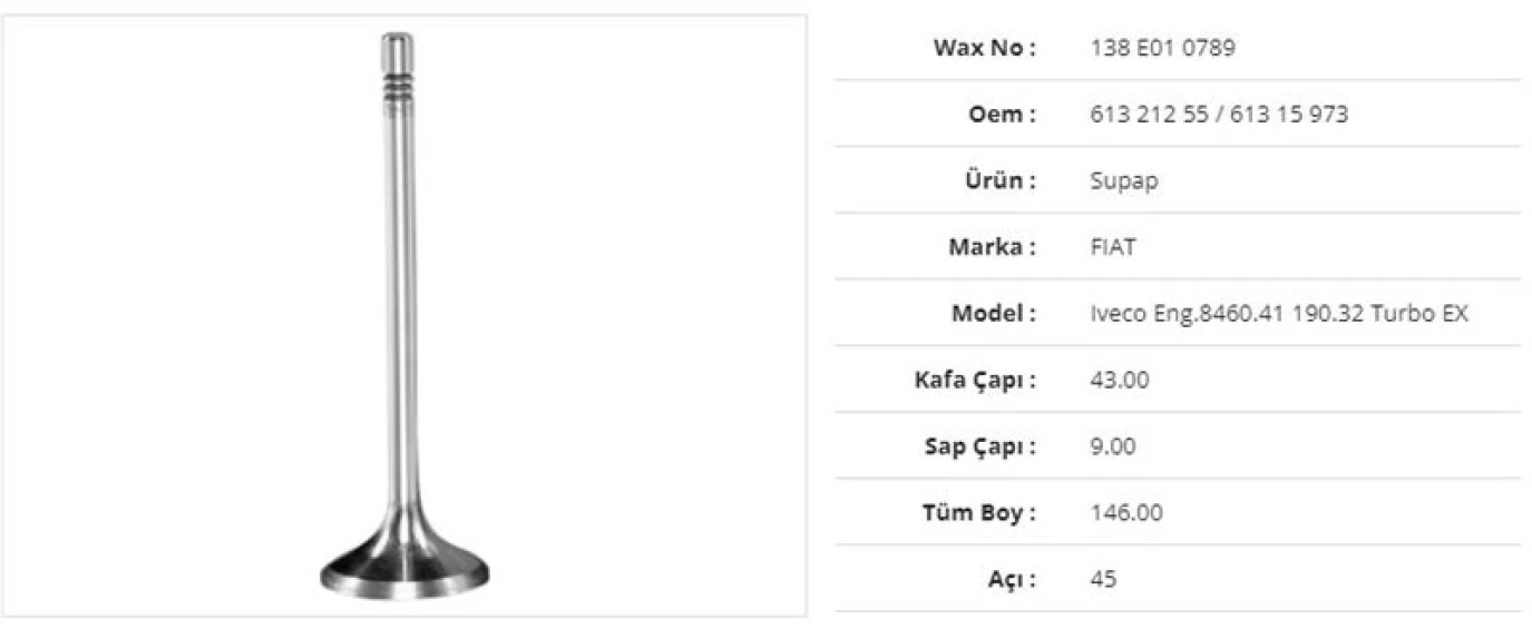 İveco Truck Subap Egzoz İveco İveco Eng. 8460.41190.32 Turbo 43kx9sx146bx45a  (6adet) - Wax 138 E01 0789