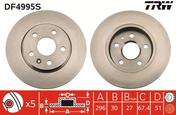 ON FREN DISKI HAVALI INSIGNIA 16 INCH JANT ICIN 296MM - TRW DF4995S