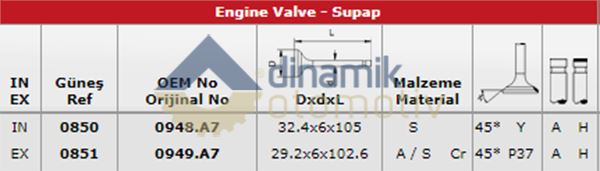 SUBAP TAKIMI EMME / EGSOZC5 EW10D 2,0 HPI (32,4*6*105) / (29,2*6*102,6) 45 DERECE - GUNES 0850-0851