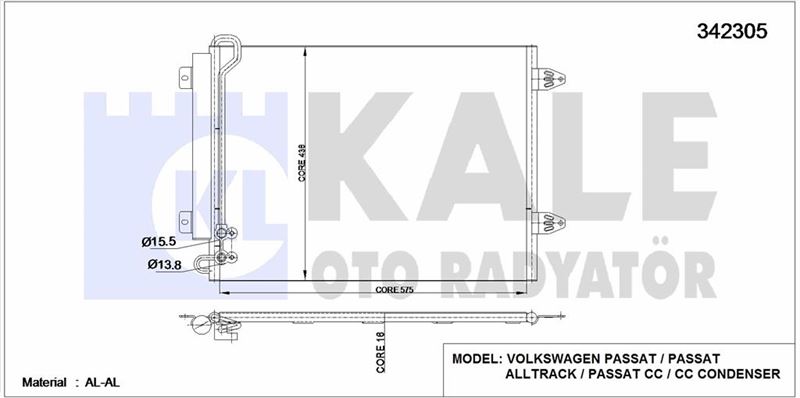 KLIMA RADYATORU PASSAT / CC 1.4 1.8 2.0TSI 3.2 3.6FSI 05>16 - KALE 342305