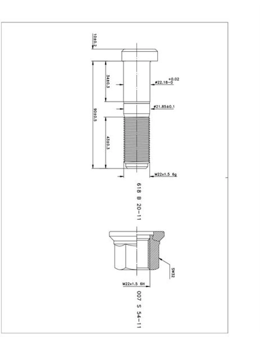 Dorse Truck Bijon Ve Somunu Pullu Pilot Dorse M22x1.5x90 (magnı Kaplama) - Besel 618b20-11-007s54-11