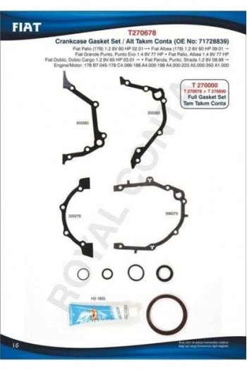 MOTOR TAKIM CONTASI ALT KECELI PALIO 1,2 8V 60 / 65HP - ROYAL T270678