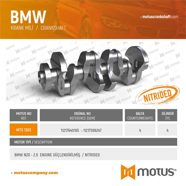 KRANK MILI GUCLENDIRILMIS BMW N20 B20 A B16 A F10 F20 F30 F32 E84 F25 F26 F15 - MOTUS 1303