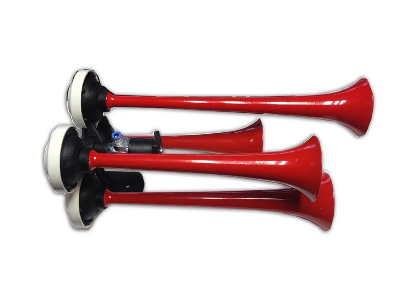 Unıversal Havalı Korna Kirmizi 4 Borulu Metal Düz 12v - Hido 590b