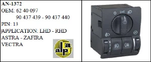 Unıversal Far Anahtarı>opel Astra G - Vectra B - Zafıra Far An.   >>6240097/90437439/90437440 - Mcar-An1372