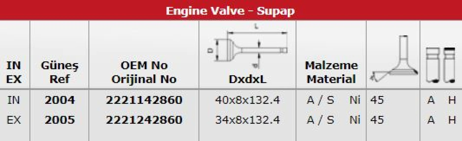 Hyundaı Ticarı Subap Takımı Starex Turbo (in 4 / Ex 4) - Gunes 2004-2005