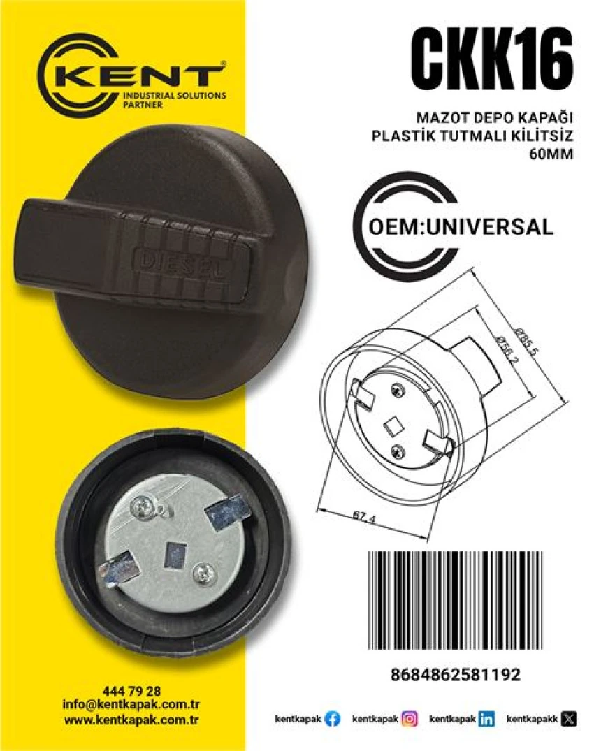 Ford Truck Mazot Depo Kapagı Plastık Tutmalı Kilitsiz 60 Lik Ford Truck - Kent Ckk-16