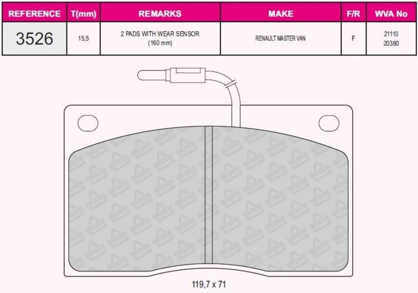 Renault On Fren Balata Master Panelvan - Beser 3526