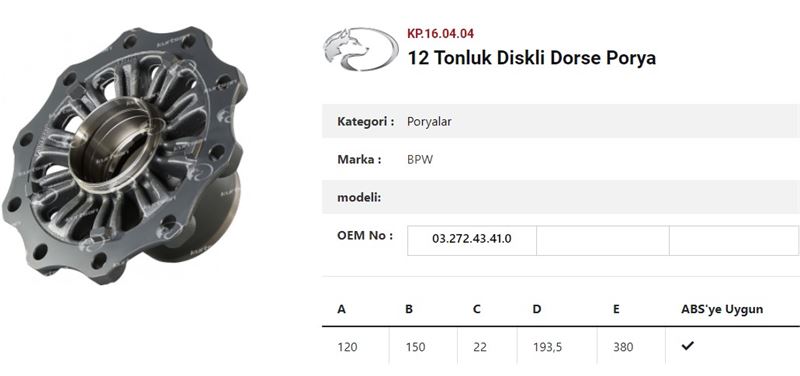 DINGIL PORYASI  BPW RÖMORK SHBF 9010-15 ECO PLUS 3 SERISI - KURTSAN KP.16.04.04