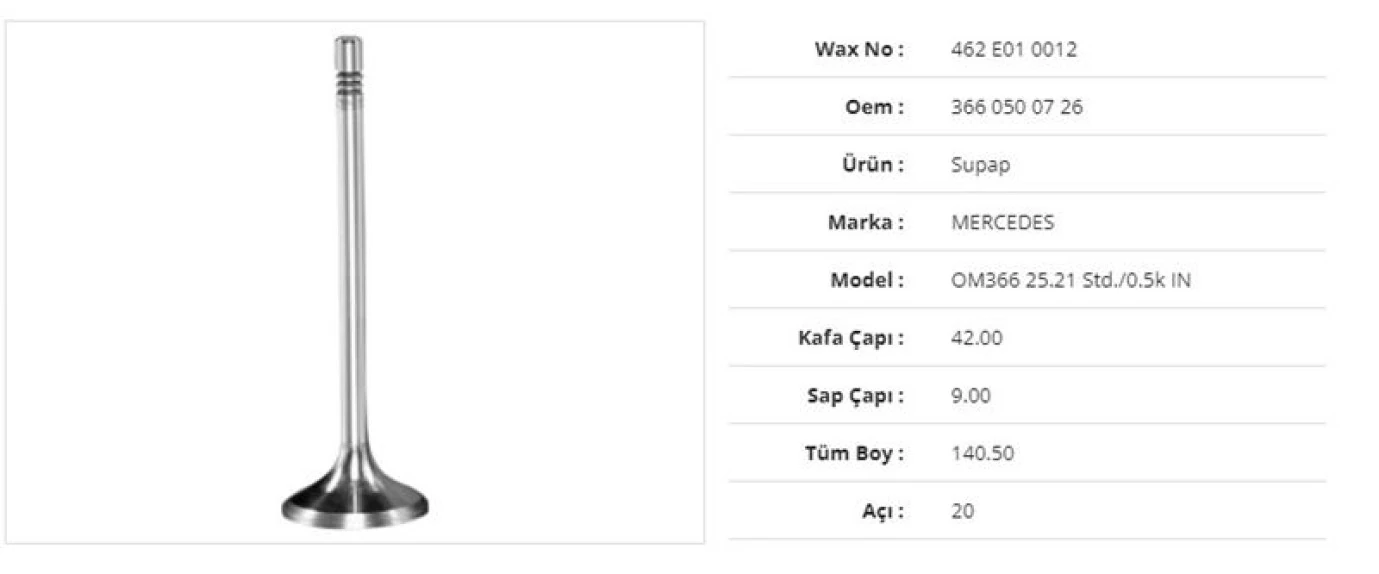 Mercedes Truck Subap Emme Mercedes Om366 25.21 Std./0.5k 42kx9sx140,5bx20a (6adet) - Wax 462 E01 0012
