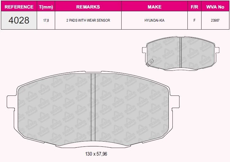Kia Fren Balatası On Hyundaı İ30 07-12 Kia Ceed 07-12 Carens 02-06 (130*58*18) - Beser 4028