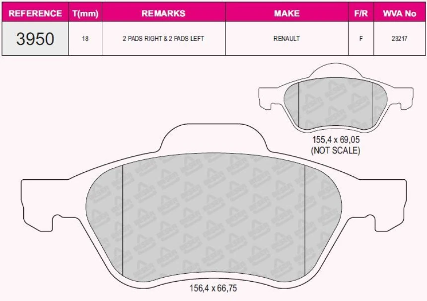 Renault On Fren Balatası Laguna II 1,6 16v 1,8 16v 1,9 3,0 V6 Megane II 05- 1,6 16v 1,5 2,0 1,9 - Grap 93950