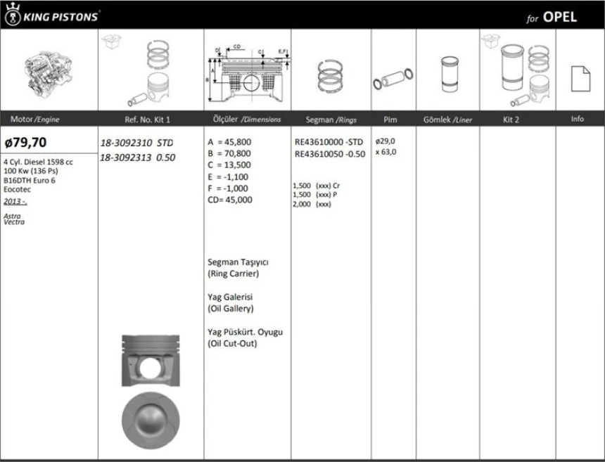 Vag Piston+segman (77,51mm 1,00) Caddy I A80 A100 T3 Golfı II