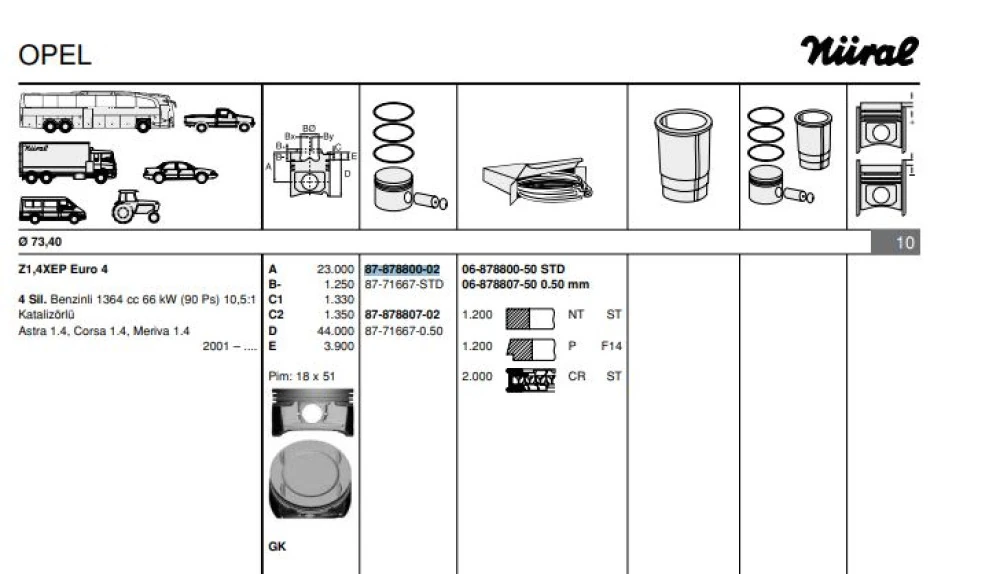 Opel Motor Piston Segmanı Astra G Astra H Corsa C Corsa D (z1,4xep) / (twinport) / (73,40mm) / (std) - Goetze 8771667std000g