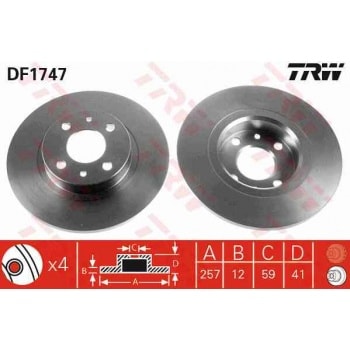 ON FREN AYNASI (DISKI) BRAVA BRAVO I MAREA PUNTO TEMPRA TIPO ALFA ROMEO 145 146 (257MM) - TRW DF1747