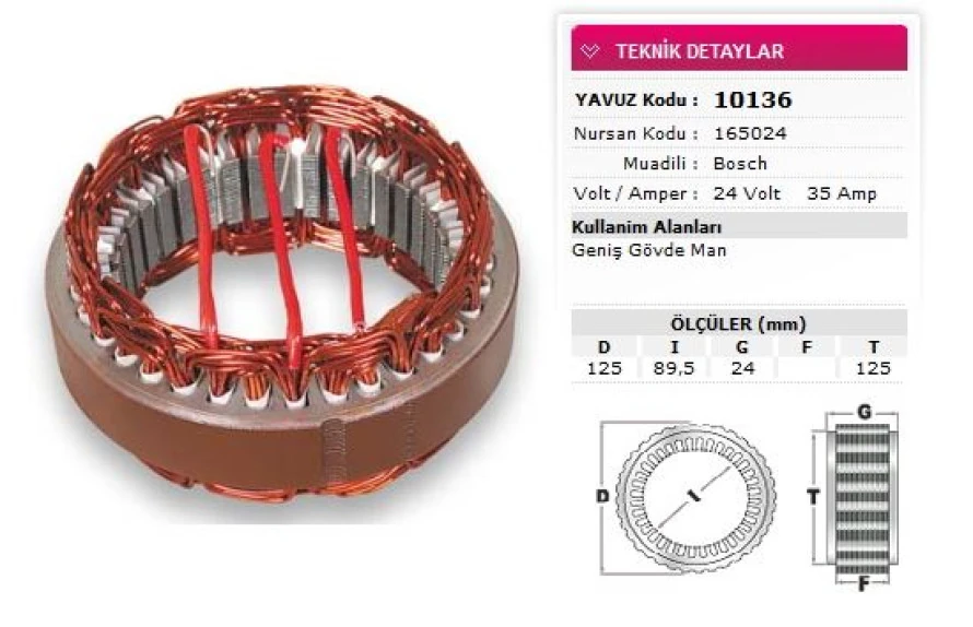 Man Truck Stator Bosch Tip 24v 35a Genis Govde Man Nursan 165024 - Yavuz 10 136