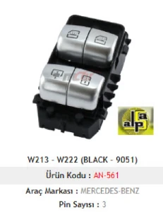 Unıversal Cam Anahtarı>mercedes W213 - W222 Arka Dörtlü - Siyah - 9051  >>a222 905 1505 - Mcar-An561