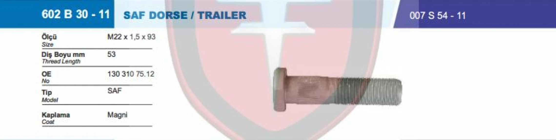 Dorse Truck Bijon Ve Somunu Dorse Saf M22x1.5x32xsw32 - Besel 602b30-11-007s54-11