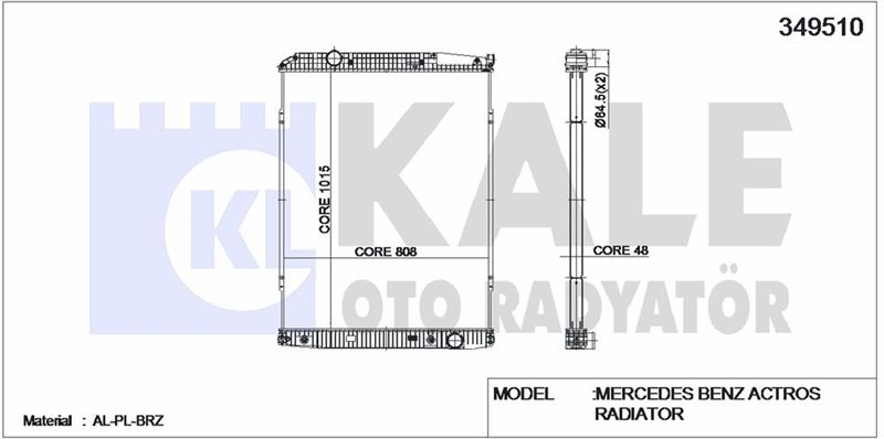 RADYATOR MOTOR MERCEDES BENZ ACTROS (CERCEVESIZ) / (AT) - KALE 349510